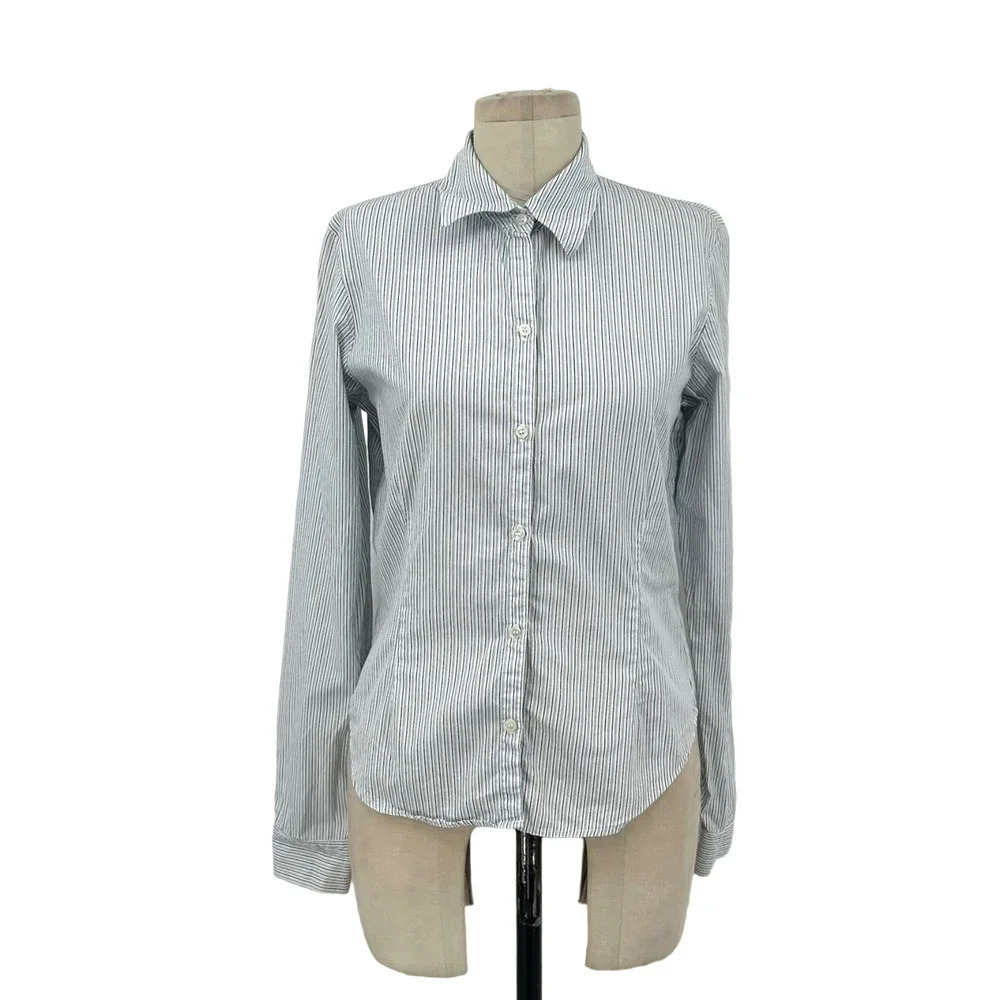 James Perse Blue White Pinstripe Button Down Top Size 2‎ / Medium